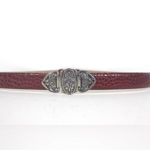 Adjustable to 37” Vintage Red Crocodile Print Genuine Leather Belt Silver Buckle